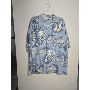 TOMMY BAHAMA 100 % SILK BUTTON DOWN LIGHT BLUE SIZE L/G OVERSIZED COCONUT BUTTON